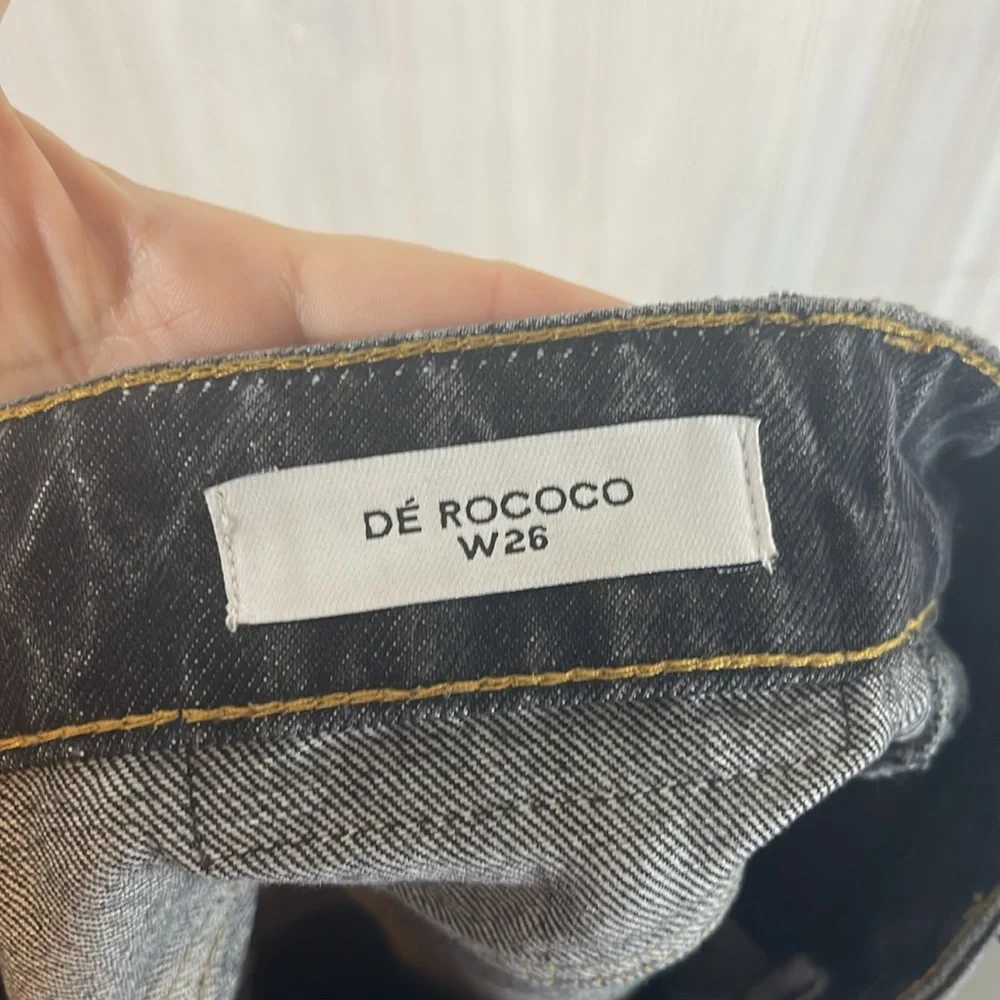 DE ROCOCO MID RISE WIDE LEG DENIM BERMUDA SHORTS GRAY 26